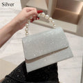 Bolsas de ombro de corrente pérola para mulheres, bolsa dourada, seda brilhante, bolsa de noite elegante, embreagem de banquete, bolsa feminina, luxo