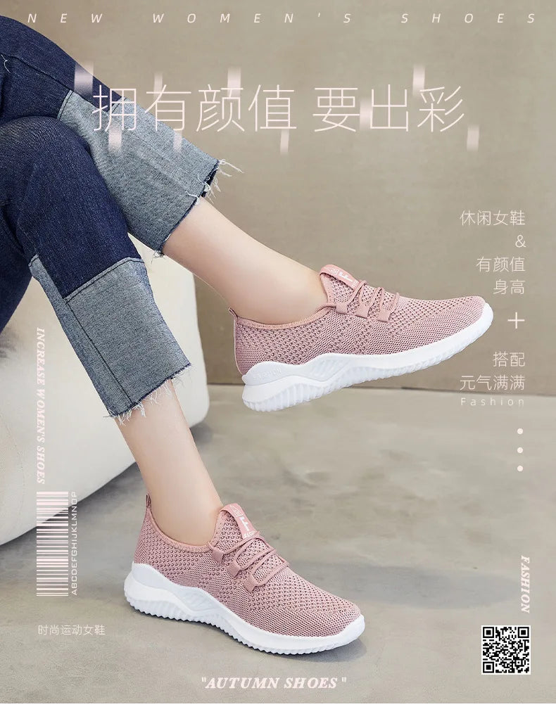 Sapatos femininos 2024 malha respirável confortável sapatos esportivos sola macia leve moda sapatos casuais