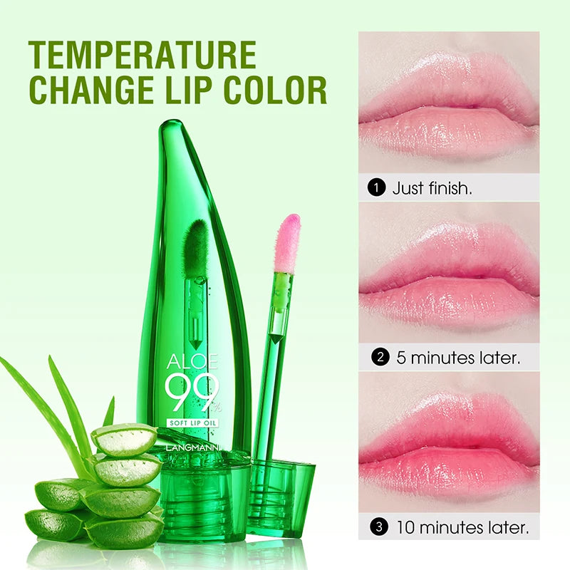 Brilho Labial Hidratante de Longa Duração, Batom Gel Mudando a Cor, Esmalte, Hidratante, Alto Brilho, Óleo Leve, Aloe, Maquiagem Labial