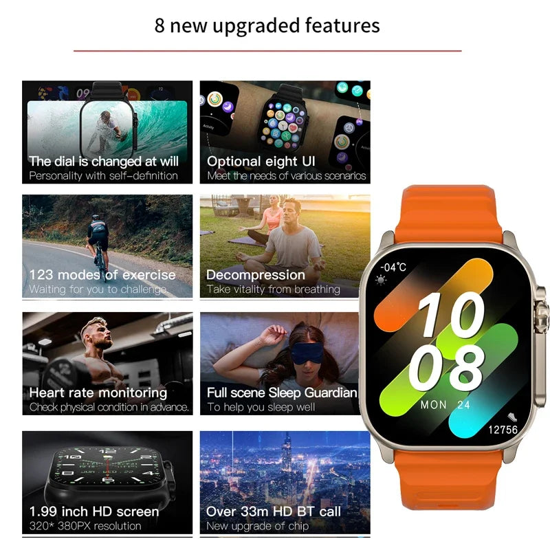 Apple Watch 9 2024. Tela AMOLED, Bússola NFC, Impermeável, Relógio Apple, IWO Ultra 8, 49mm, Série 8, 2.3 "