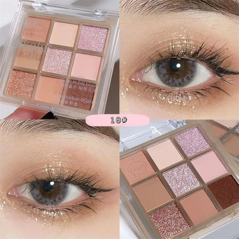 9 cores glitter neve princesa paleta de sombra sonho menina perolado sombra de olho rosa marrom nude luz maquiagem destaques olhos