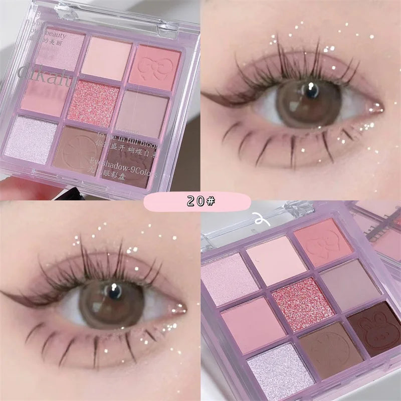 9 cores glitter neve princesa paleta de sombra sonho menina perolado sombra de olho rosa marrom nude luz maquiagem destaques olhos