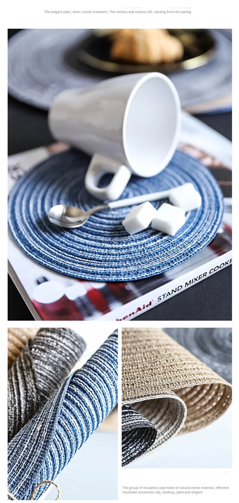 Round Woven Ramie Placemats, Anti Slip Mats Mesa De Jantar, Talheres Antiderrapantes, Almofadas De Tigela, Coasters De Copo De Bebida De Cozinha, 1Pc