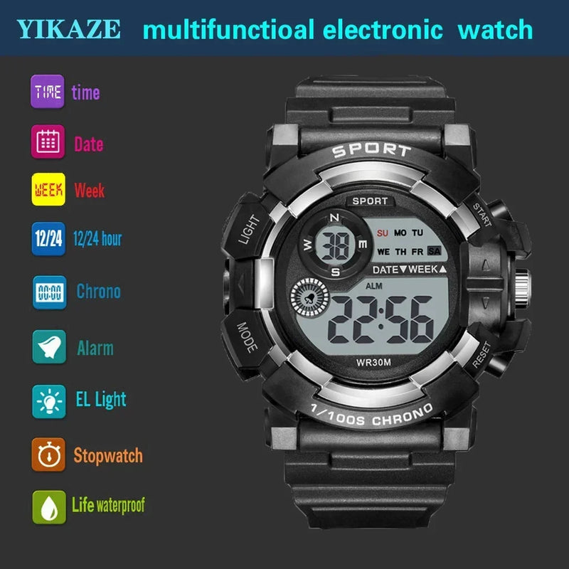 Yikaze moda esportes relógios das mulheres dos homens relógio digital à prova dwaterproof água luminosa despertador relógio de pulso eletrônico para crianças