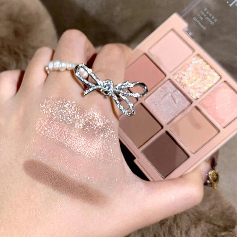 9 cores glitter neve princesa paleta de sombra sonho menina perolado sombra de olho rosa marrom nude luz maquiagem destaques olhos