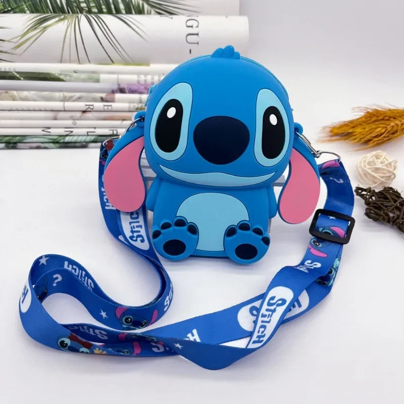 Bolsa de design Kawaii Disney Stitich, bolsa de ombro moderna com zíper, bolsa crossbody de silicone com alça removível, presente para crianças