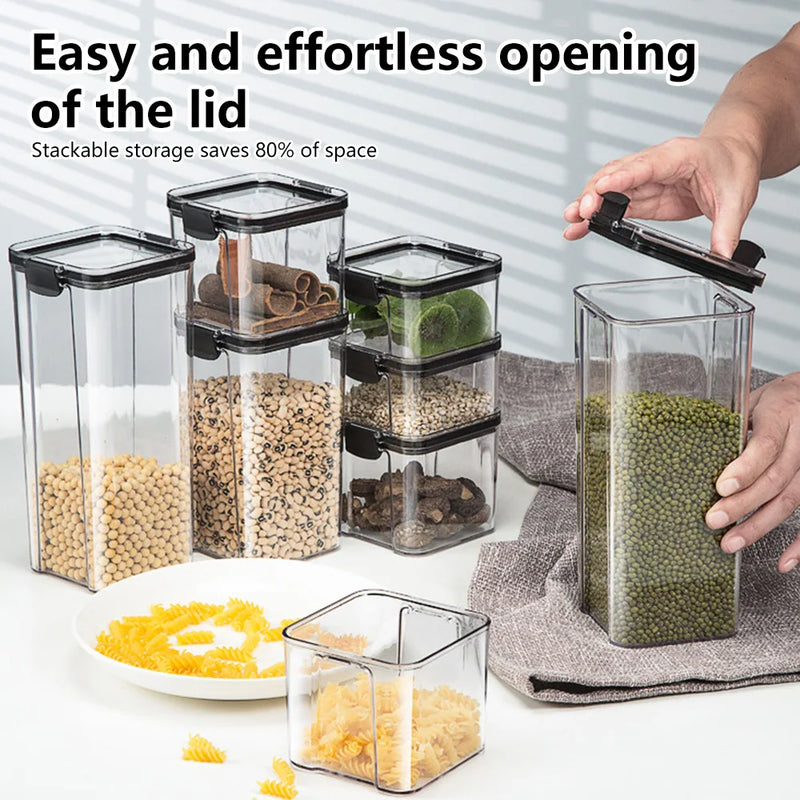 Conjuntos empilháveis de cozinha selada, 460-1800ml, caixa de armazenamento de alimentos de plástico, garrafa de tanque multigrãos, frutas secas, recipientes de armazenamento de chá