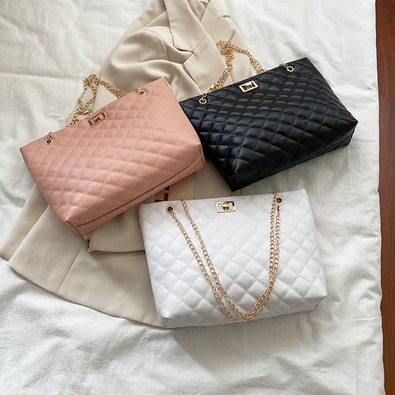 Bolsa de couro PU Diamond Lattice para mulheres, bolsa de ombro axilar de grande capacidade, sacolas de designer, personalidade