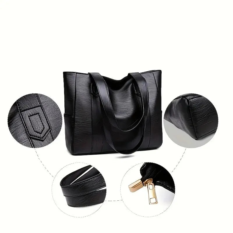 Bolsa tote vintage de grande capacidade, bolsa de ombro vegana retrô, bolsa casual feminina para deslocamento