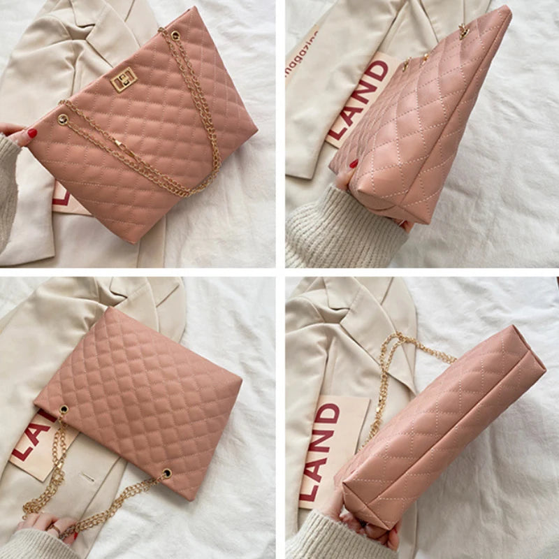 Bolsa de couro PU Diamond Lattice para mulheres, bolsa de ombro axilar de grande capacidade, sacolas de designer, personalidade