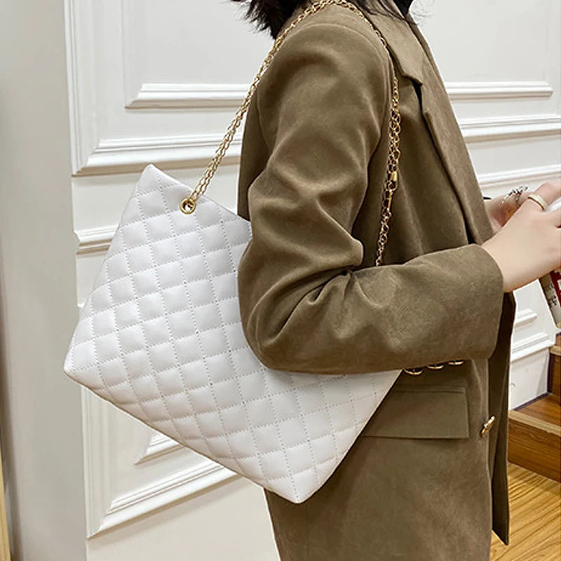 Bolsa de couro PU Diamond Lattice para mulheres, bolsa de ombro axilar de grande capacidade, sacolas de designer, personalidade