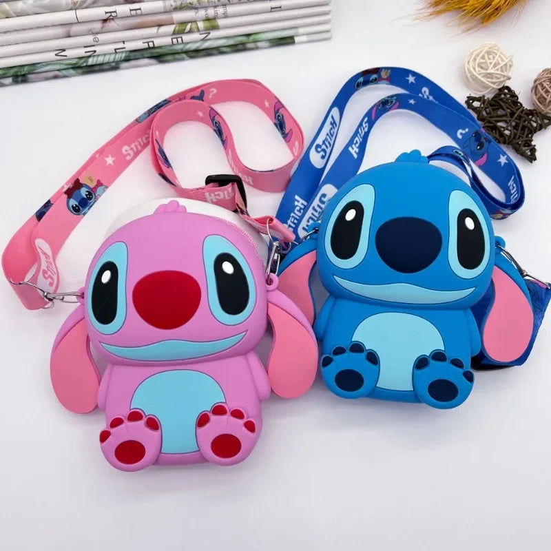 Bolsa de design Kawaii Disney Stitich, bolsa de ombro moderna com zíper, bolsa crossbody de silicone com alça removível, presente para crianças