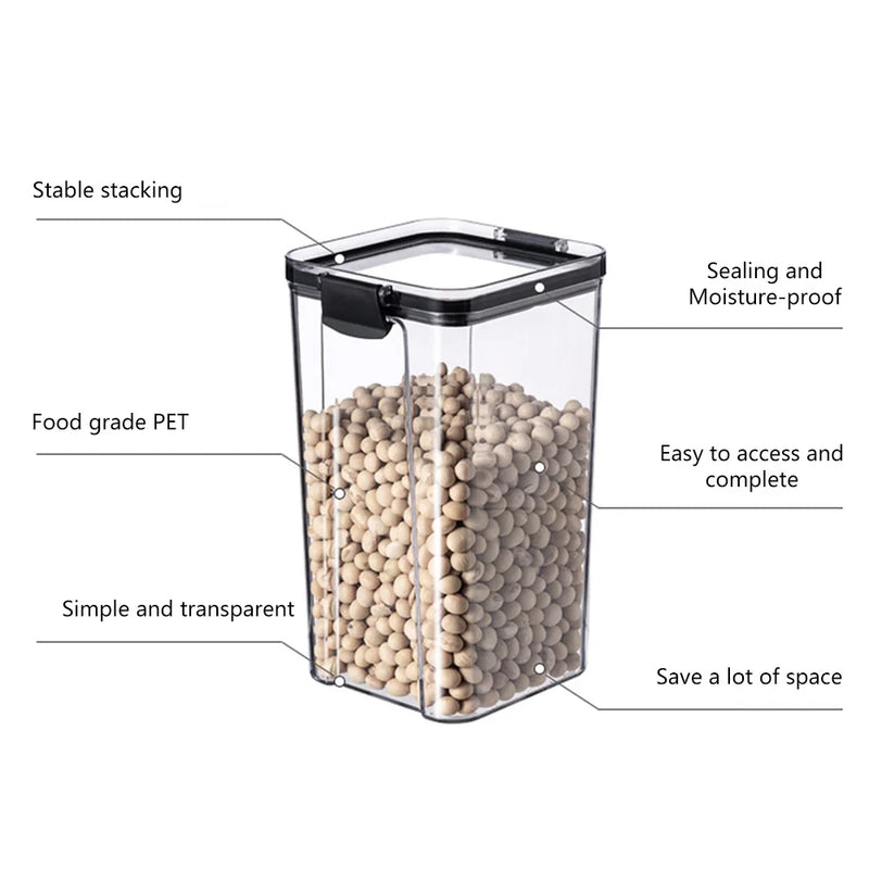 Conjuntos empilháveis de cozinha selada, 460-1800ml, caixa de armazenamento de alimentos de plástico, garrafa de tanque multigrãos, frutas secas, recipientes de armazenamento de chá