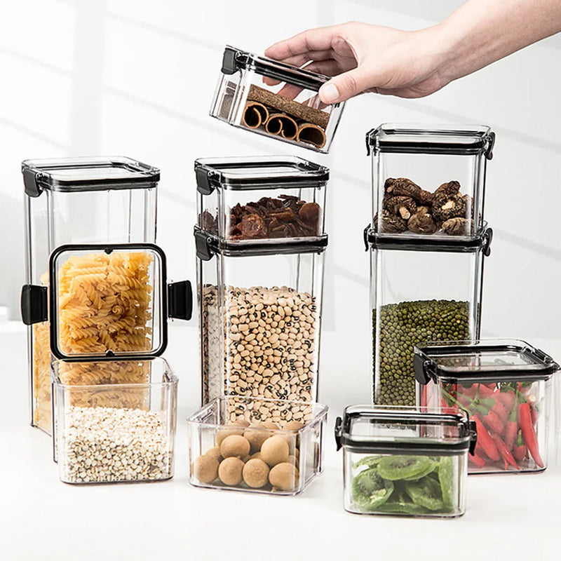 Conjuntos empilháveis de cozinha selada, 460-1800ml, caixa de armazenamento de alimentos de plástico, garrafa de tanque multigrãos, frutas secas, recipientes de armazenamento de chá