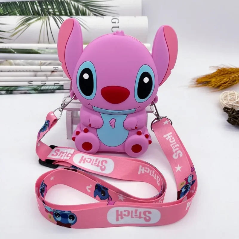 Bolsa de design Kawaii Disney Stitich, bolsa de ombro moderna com zíper, bolsa crossbody de silicone com alça removível, presente para crianças