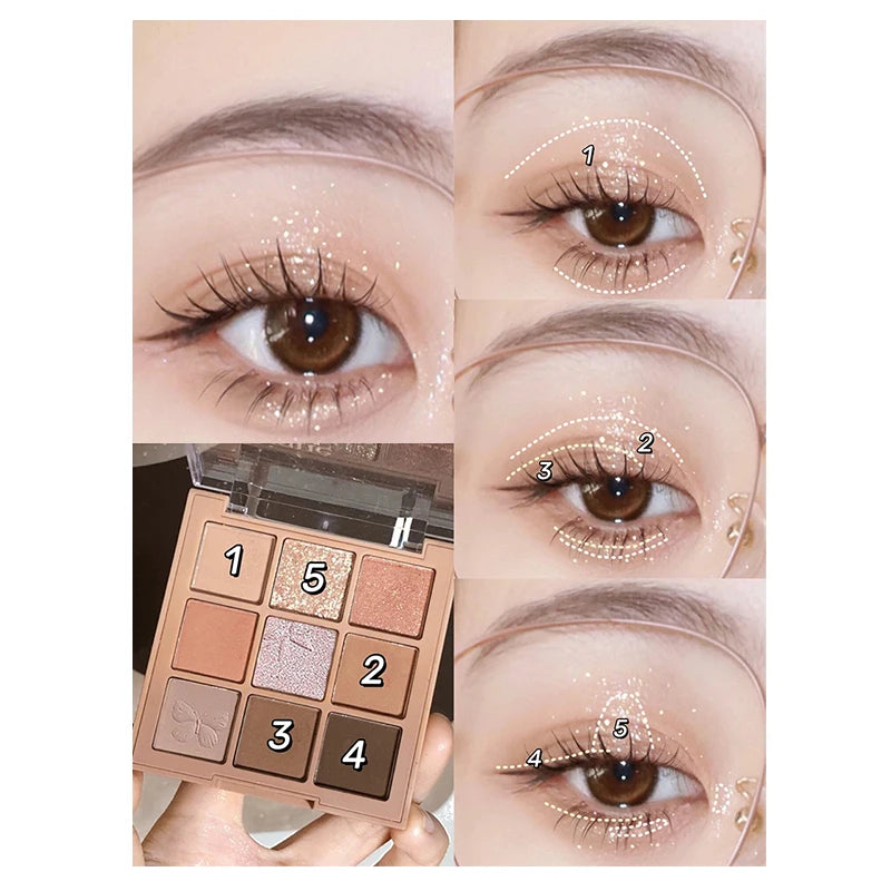 9 cores glitter neve princesa paleta de sombra sonho menina perolado sombra de olho rosa marrom nude luz maquiagem destaques olhos