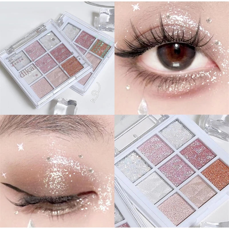 9 cores glitter neve princesa paleta de sombra sonho menina perolado sombra de olho rosa marrom nude luz maquiagem destaques olhos