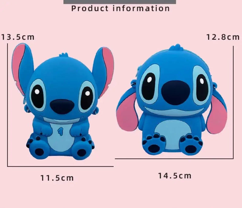 Bolsa de design Kawaii Disney Stitich, bolsa de ombro moderna com zíper, bolsa crossbody de silicone com alça removível, presente para crianças