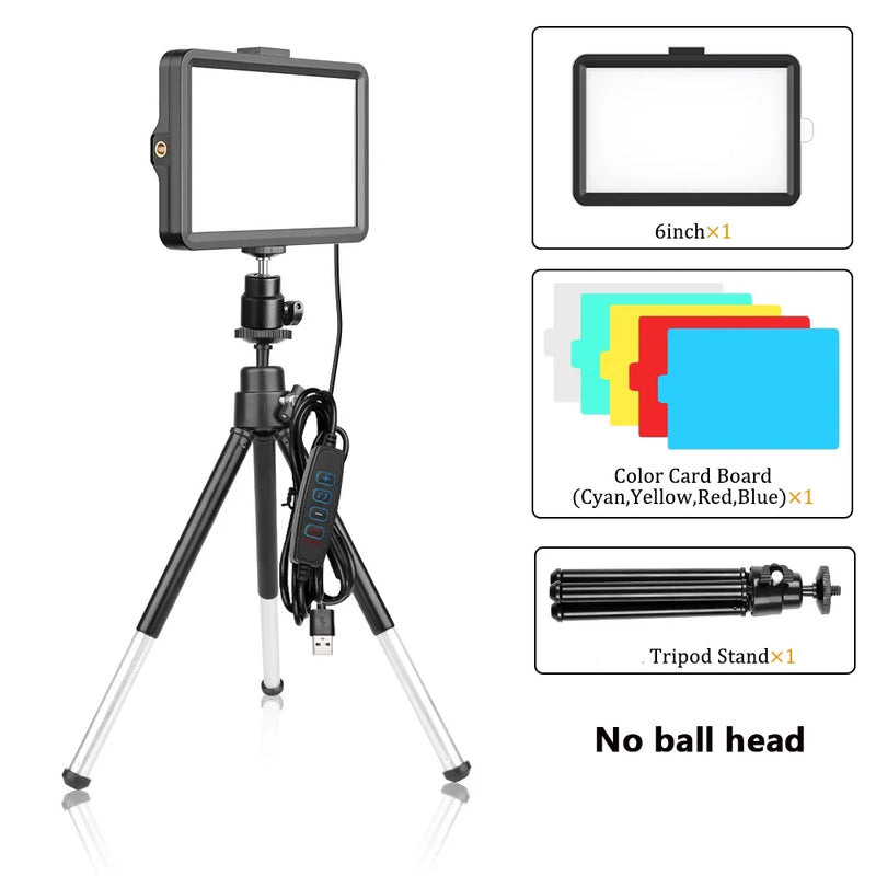LED Fotografia e Vídeo Painel de Luz, 6 ", Filtros RGB, Iluminação, Photo Studio, Lâmpada Kit para Shoot, Live Streaming, Ring Light, Tripé