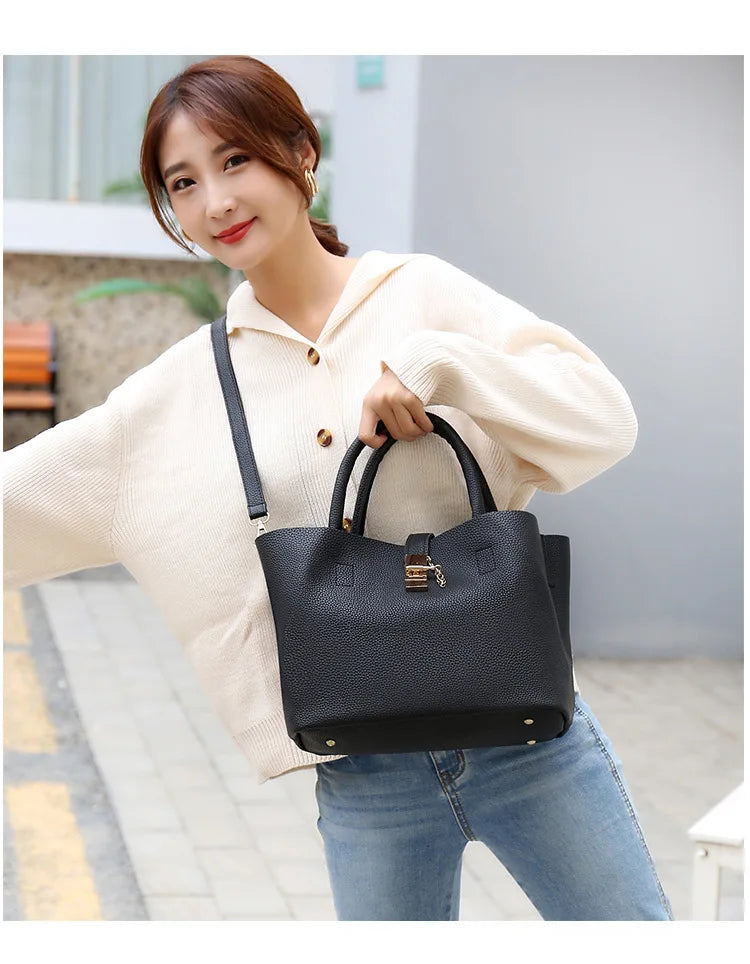 Mulher bolsa de ombro grande capacidade bolsa para mulheres crossbody saco lichia padrão pu portátil balde saco senhoras mensageiro sacos