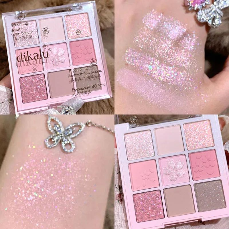 9 cores glitter neve princesa paleta de sombra sonho menina perolado sombra de olho rosa marrom nude luz maquiagem destaques olhos