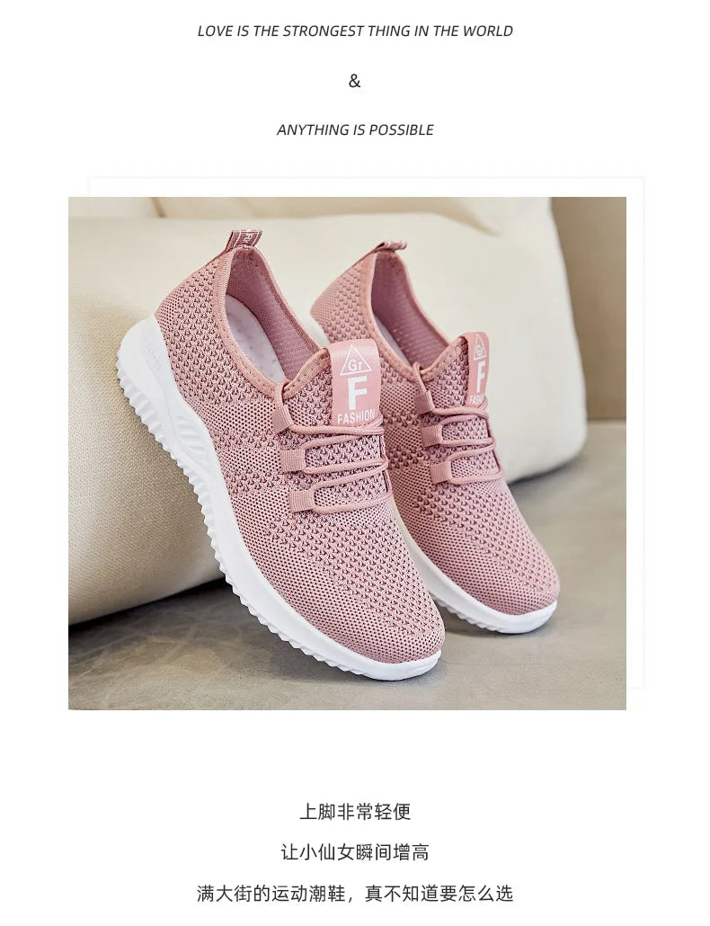 Sapatos femininos 2024 malha respirável confortável sapatos esportivos sola macia leve moda sapatos casuais