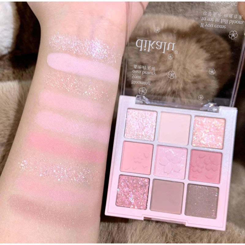 9 cores glitter neve princesa paleta de sombra sonho menina perolado sombra de olho rosa marrom nude luz maquiagem destaques olhos