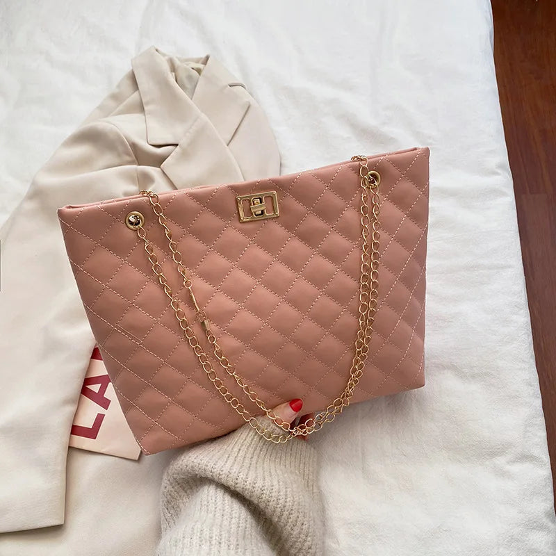 Bolsa de couro PU Diamond Lattice para mulheres, bolsa de ombro axilar de grande capacidade, sacolas de designer, personalidade