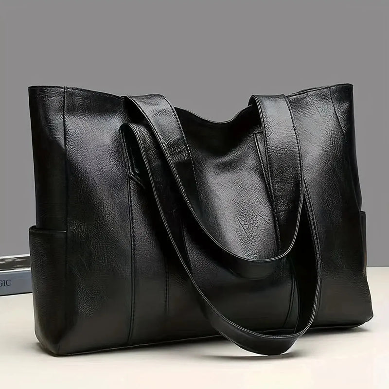 Bolsa tote vintage de grande capacidade, bolsa de ombro vegana retrô, bolsa casual feminina para deslocamento