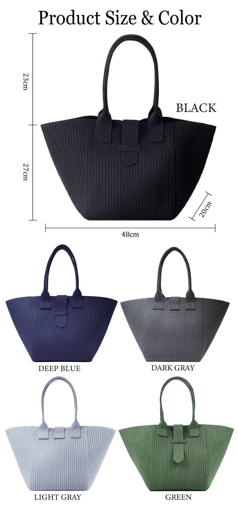 Bolsa tote feminina preta personalizada, bolsa de estudante universitário, grande capacidade, verde, gola branca, bolsa de ombro cinza