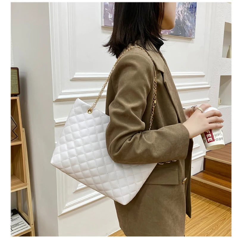 Bolsa de couro PU Diamond Lattice para mulheres, bolsa de ombro axilar de grande capacidade, sacolas de designer, personalidade