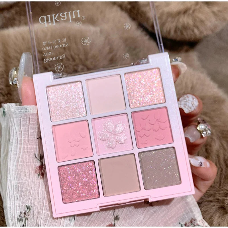 9 cores glitter neve princesa paleta de sombra sonho menina perolado sombra de olho rosa marrom nude luz maquiagem destaques olhos