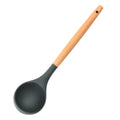 Espátula de cozinha de silicone, colher de sopa com cabo de madeira, ferramentas de cozimento