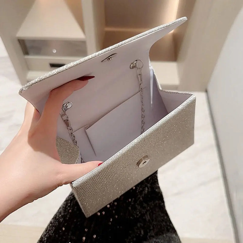 Bolsas de ombro de corrente pérola para mulheres, bolsa dourada, seda brilhante, bolsa de noite elegante, embreagem de banquete, bolsa feminina, luxo