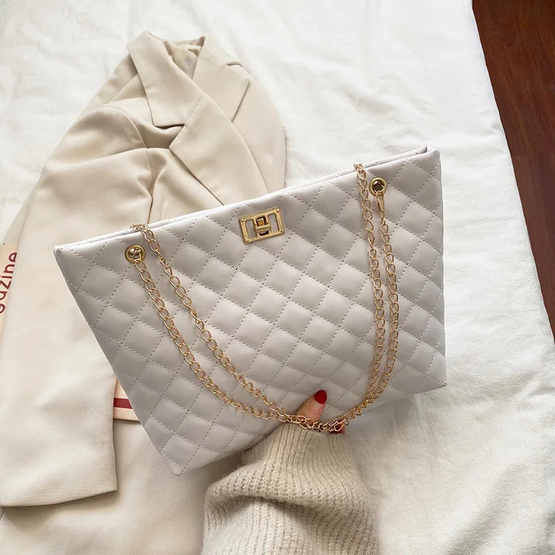 Bolsa de couro PU Diamond Lattice para mulheres, bolsa de ombro axilar de grande capacidade, sacolas de designer, personalidade