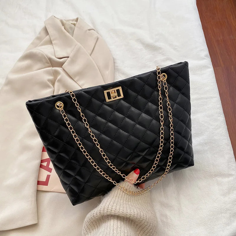Bolsa de couro PU Diamond Lattice para mulheres, bolsa de ombro axilar de grande capacidade, sacolas de designer, personalidade