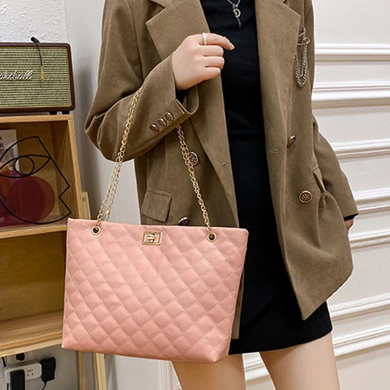 Bolsa de couro PU Diamond Lattice para mulheres, bolsa de ombro axilar de grande capacidade, sacolas de designer, personalidade