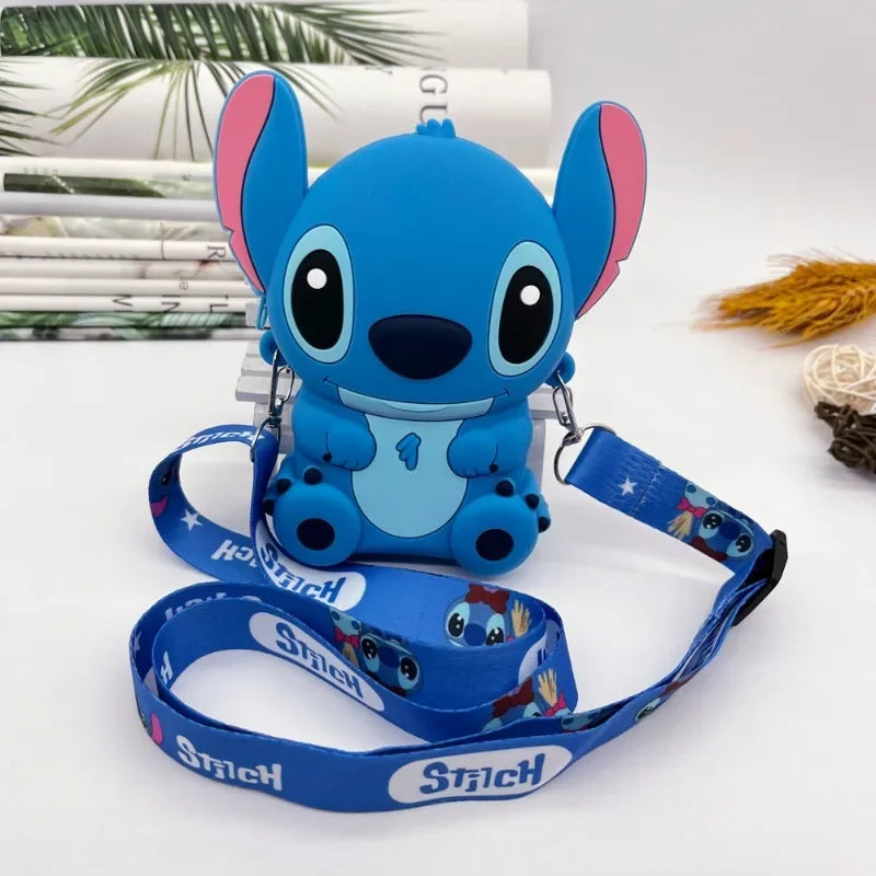 Bolsa de design Kawaii Disney Stitich, bolsa de ombro moderna com zíper, bolsa crossbody de silicone com alça removível, presente para crianças
