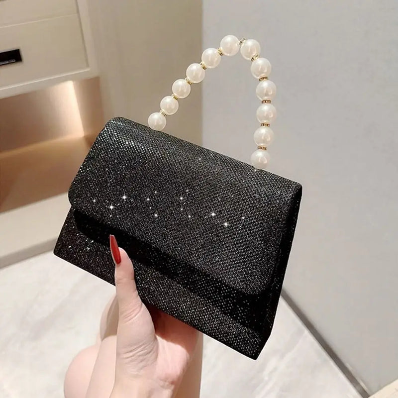 Bolsas de ombro de corrente pérola para mulheres, bolsa dourada, seda brilhante, bolsa de noite elegante, embreagem de banquete, bolsa feminina, luxo