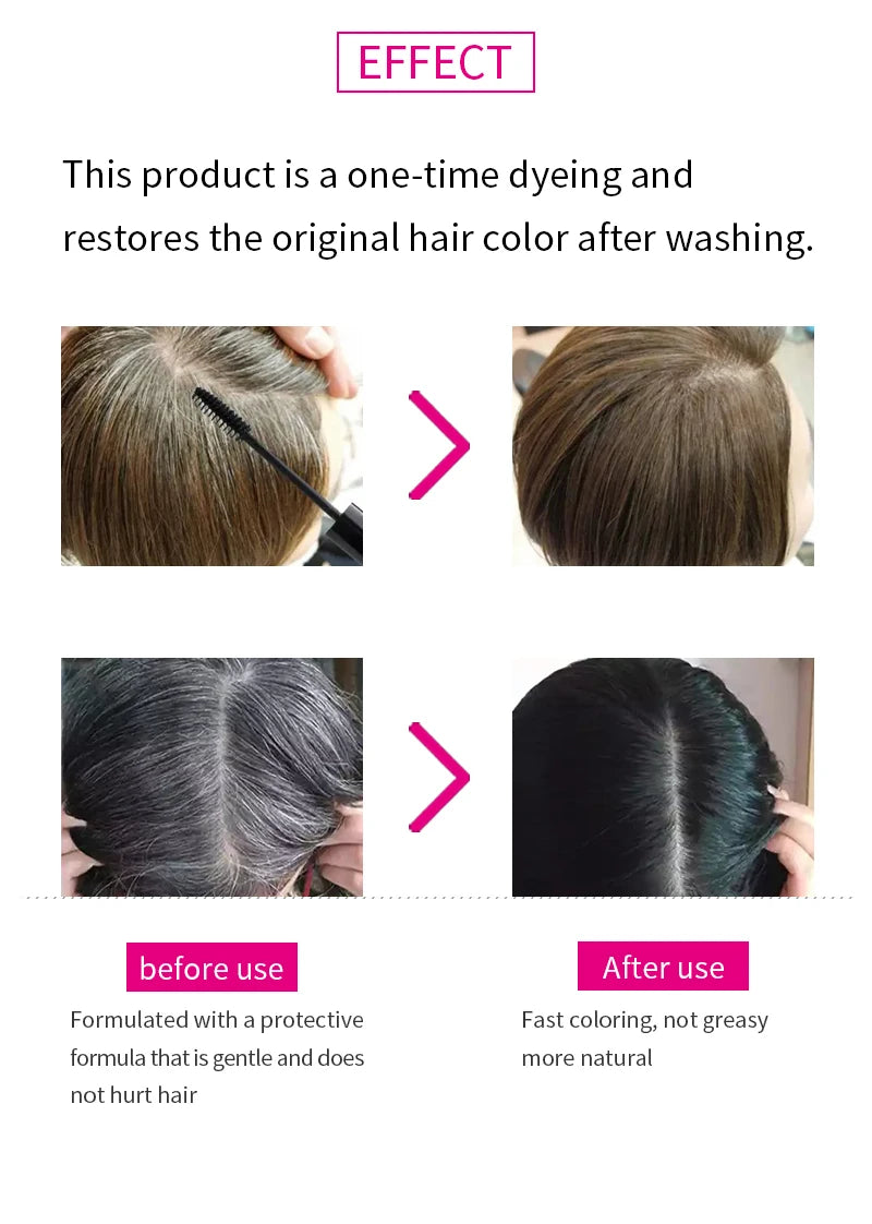 Caneta de tintura de cabelo única, cobertura instantânea de raiz cinza, cor de cabelo branco a marrom escuro, preto, 2 escovas, cabeça macia, fácil aplicação, temporária
