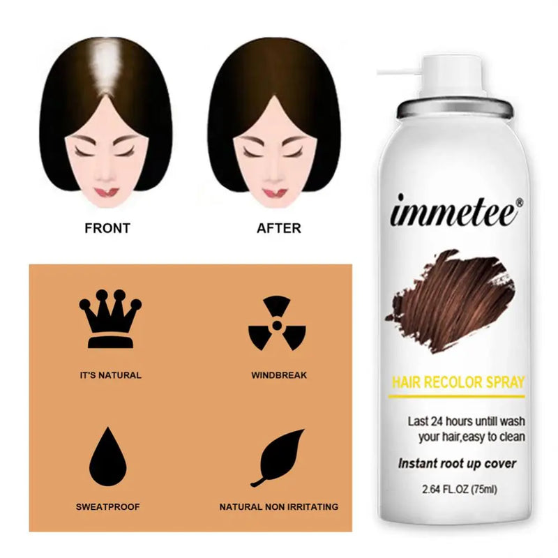 Spray de Tingimento Temporário para Cabelo, Capa Natural, Cabelo Branco, Durável, Efeito Instantâneo, Ferramenta de Cabeleireiro, 75ml
