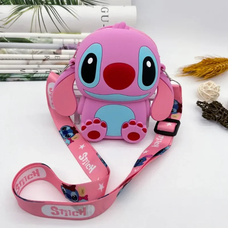 Bolsa de design Kawaii Disney Stitich, bolsa de ombro moderna com zíper, bolsa crossbody de silicone com alça removível, presente para crianças