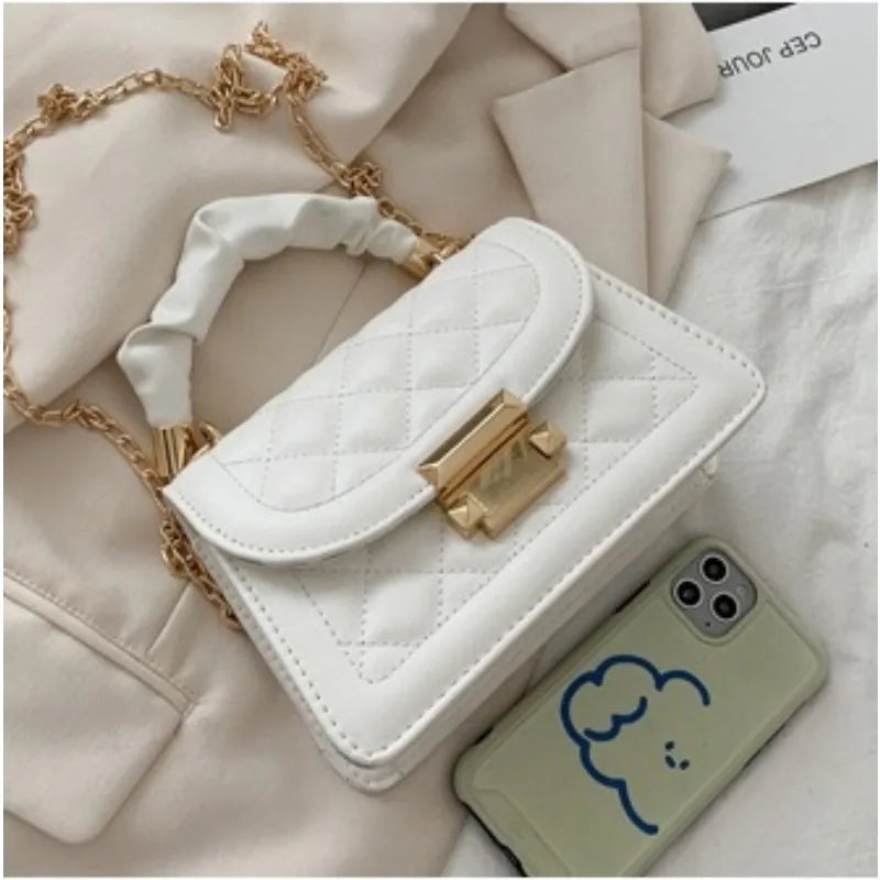 Bolsa Crossbody de couro PU para mulheres Padrão de grade Decoração de fivela Carteira de aba Bolsa de moda Bolsa de alta qualidade