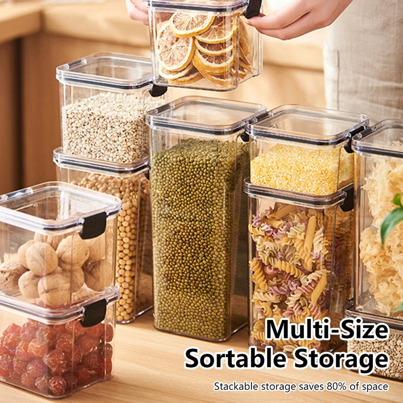 Conjuntos empilháveis de cozinha selada, 460-1800ml, caixa de armazenamento de alimentos de plástico, garrafa de tanque multigrãos, frutas secas, recipientes de armazenamento de chá