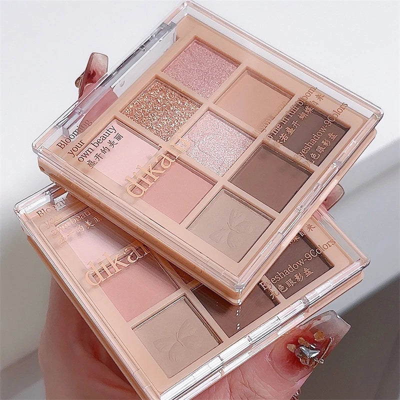 9 cores glitter neve princesa paleta de sombra sonho menina perolado sombra de olho rosa marrom nude luz maquiagem destaques olhos
