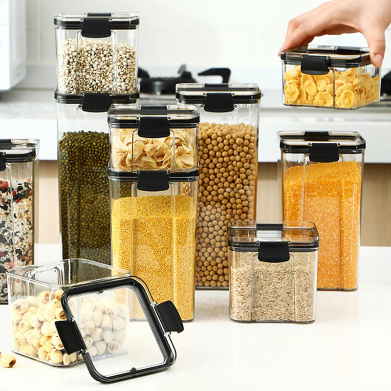 Conjuntos empilháveis de cozinha selada, 460-1800ml, caixa de armazenamento de alimentos de plástico, garrafa de tanque multigrãos, frutas secas, recipientes de armazenamento de chá