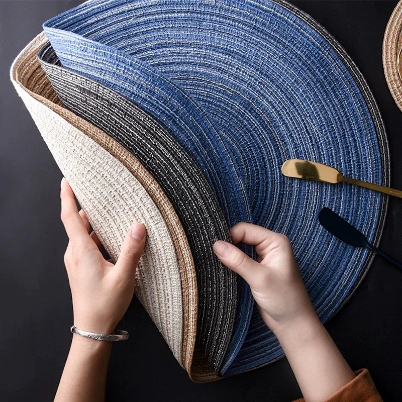 Round Woven Ramie Placemats, Anti Slip Mats Mesa De Jantar, Talheres Antiderrapantes, Almofadas De Tigela, Coasters De Copo De Bebida De Cozinha, 1Pc