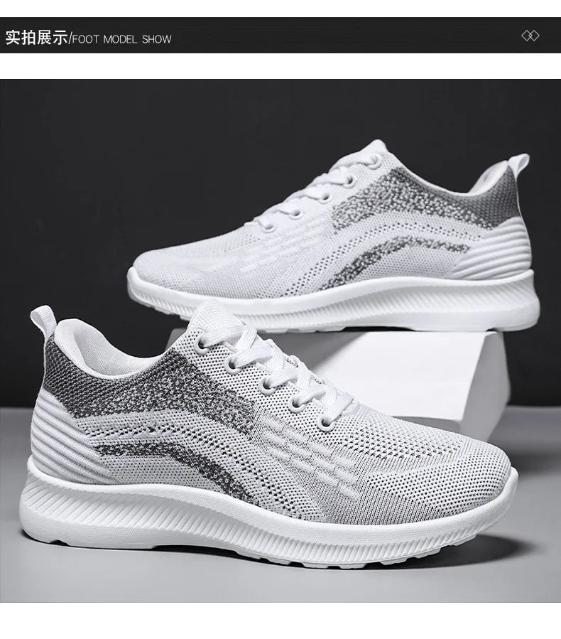 Sapatos esportivos com cordões respiráveis para homens, sapatos soltos casuais, versão coreana, tecido novo voador, primavera e outono