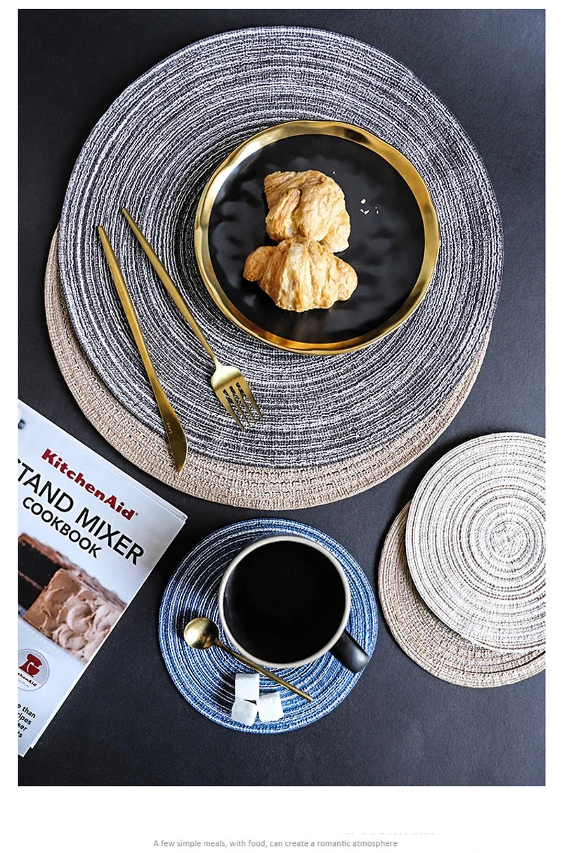 Round Woven Ramie Placemats, Anti Slip Mats Mesa De Jantar, Talheres Antiderrapantes, Almofadas De Tigela, Coasters De Copo De Bebida De Cozinha, 1Pc