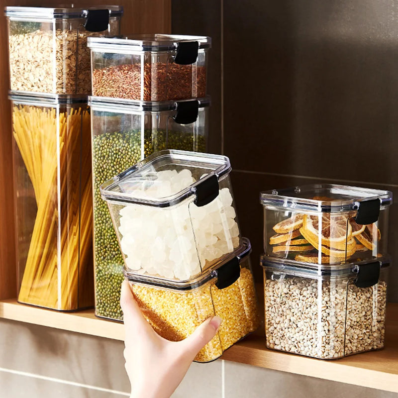 Conjuntos empilháveis de cozinha selada, 460-1800ml, caixa de armazenamento de alimentos de plástico, garrafa de tanque multigrãos, frutas secas, recipientes de armazenamento de chá
